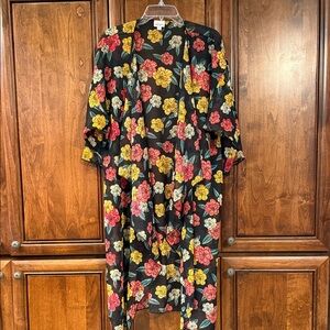 LuLaRoe Shirley Black Kimono with Red and Yellow Floral Design